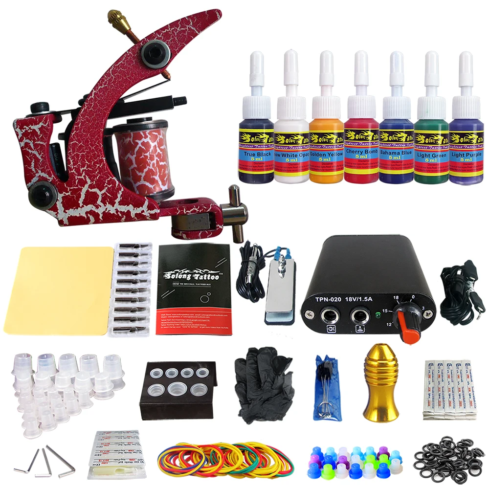 

Hybrid Complete Tattoo Coil Machine Kit For Liner Shader Power Supply Foot Pedal Needles Grip Tips Tattoo Body&Art TK105-77