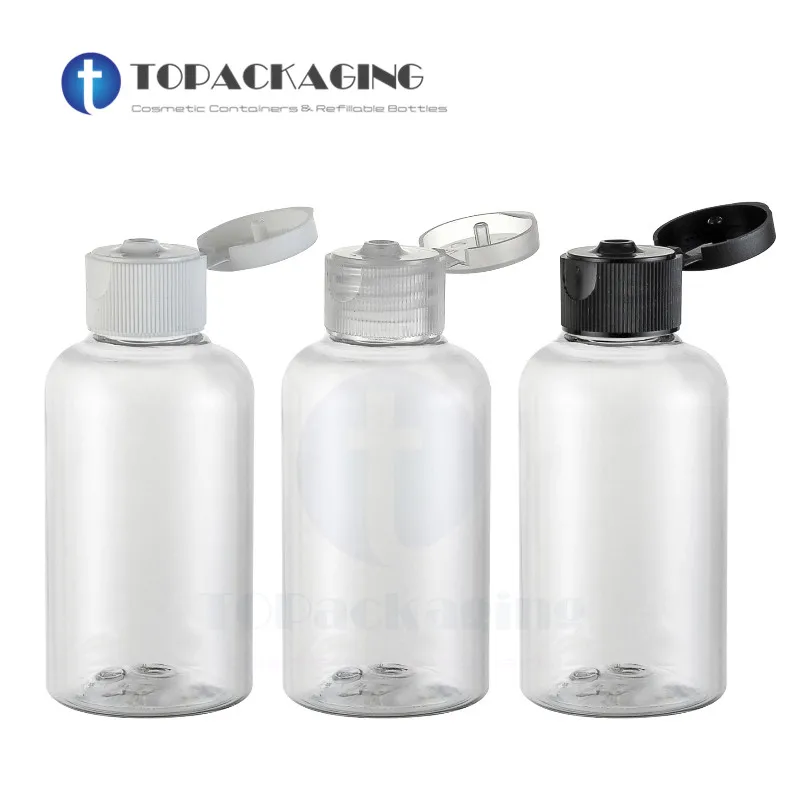 

50PCS*75ML Flip Screw Cap Bottle Transparent Plastic Cosmetic Container Empty Makeup Lotion Shampoo Essential Oil Refillable