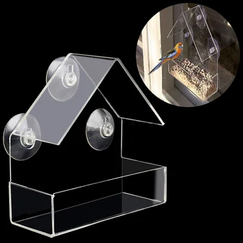 

Clear House Window Bird Feeder Birdhouse With Suction Outdoor Garden Feeding--S004
