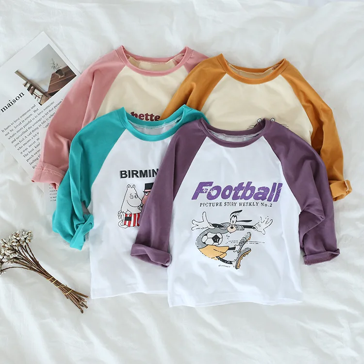 

Autumn baby boys girls cartoon fashion Raglan sleeve T shirts kids cotton loose base Tees children long sleeve T shirt clothes