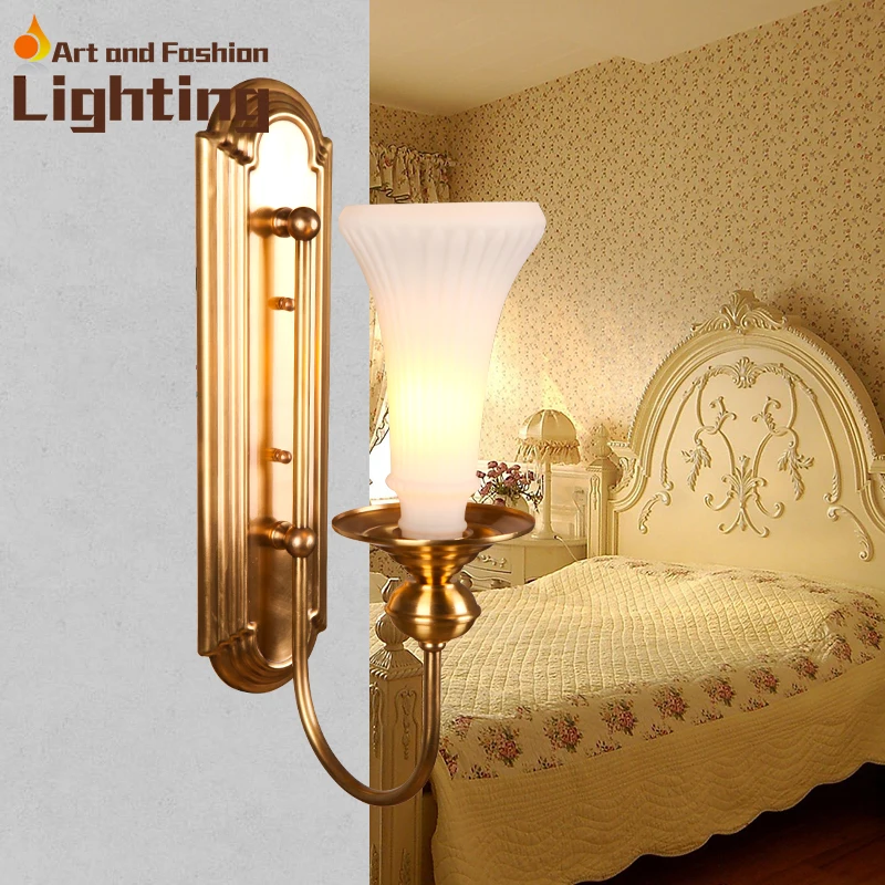 European style copper wall lamp golden wall fitting LED lighting-in Wall Lamps from Lights ...