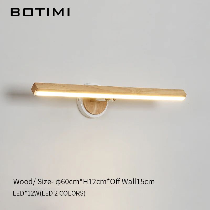 BOTIMI LED Wall Lamp For Bedroom Modern Mirror Lights Wooden Wall Sconce Wood Luminaira Bedside Lights Wall Mount Reading Light - Цвет абажура: 60cm-LED 12W