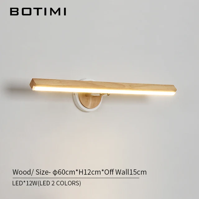 BOTIMI LED Wall Lamp For Bedroom Modern Mirror Lights Wooden Wall Sconce Wood Luminaira Bedside Lights Wall Mount Reading Light 60cm-LED 12W