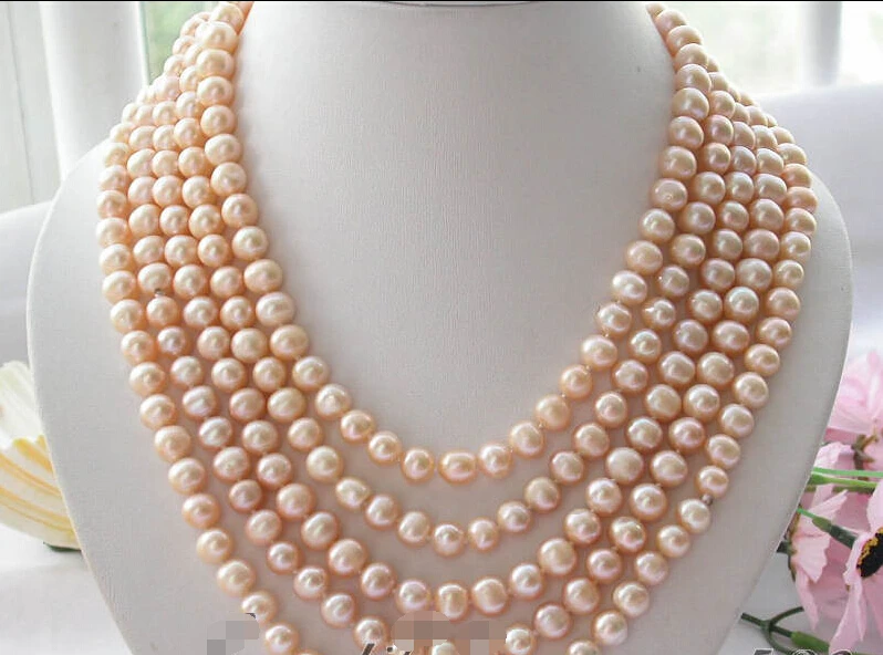 

shipping z3284 100" 9mm round pink freshwater pearl necklace