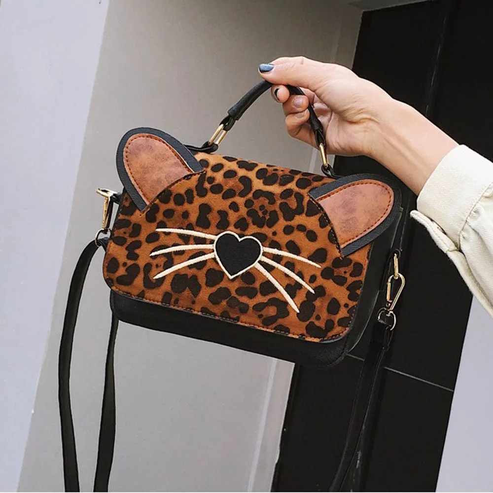 Aelicy/сумка-мессенджер для девочек, леопардовая Индивидуальная сумка, сумки через плечо с кошачьими сердечками для женщин, bolsa feminina, Прямая поставка, Лидер продаж - Цвет: Коричневый