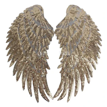 

10Pieces Angel Wing Sequin Laces Appliqued Embroidered Fabric Large Patch Applique Stick Clothes Accessories DIY Gold Silver