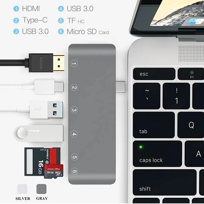USB-C Алюминиевый USB C концентратор к HDMI 4k type C концентратор 3,0 сплиттер адаптер TF Micro SD кард-ридер для Macbook pro для Asus