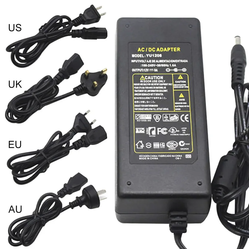 

DC 12V 5A Lighting Transformer AC/DC Adapter Power Supply EU/US/AU/UK Plug LED Driver for LED Strip Light