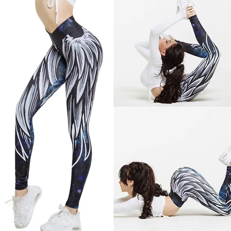 

Cross-Border European And American Explosion Models Angel of Wings Printed Yoga Movement Cropped Pants Hip High Waist