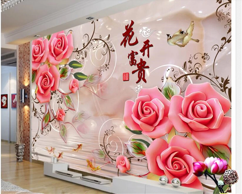 Beibehang Modern Scandinavian Beautiful Flower Jade Tv Background