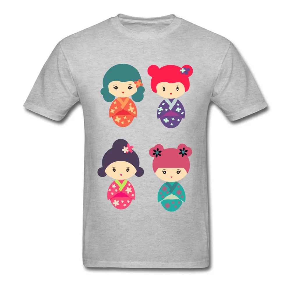 Kokeshi Design Short Sleeve Tops Shirts Lovers Day O Neck 100% Cotton Fabric Men T Shirts Design Sweatshirts Slim Fit Kokeshi grey