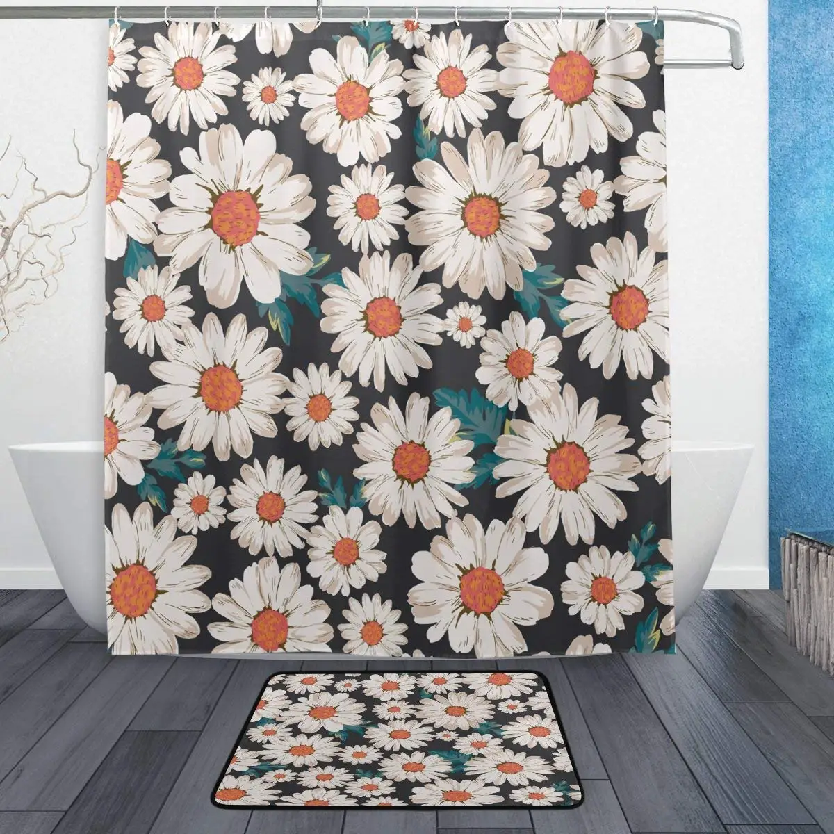 Акварель Маргаритка Цветок Водонепроницаемый полиэстер ткань занавеска для