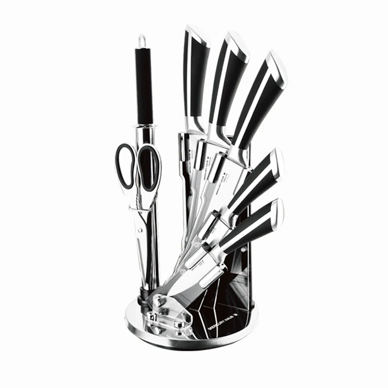 

8PCS Stainless Steel kitchen knives set with holder stand scissor sharpener kitchen tool