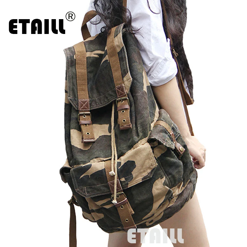 2016 Vintage Leather Military Canvas Men's Backpack Bagpack Rucksack School Bags Luxury Brand Logo Backpack Van Sac a Dos