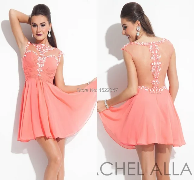Water Melon Crystal Short Mini Chiffon Cocktail Dress Pleated Beaded