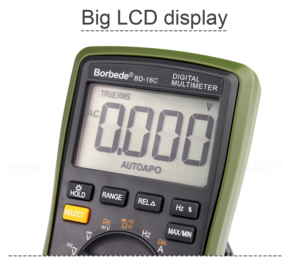 Borbede Auto Digital Multimeter Range BD-16C of 6000 Counts AC DC Resistance Temperature Capacitance True RMS Diode Tester