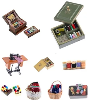 

Furniture Wooden Sewing Machine Thread Scissors Accessories for Dolls House Toys for Doll 1:12 Miniature Kids Dollhouse Decor