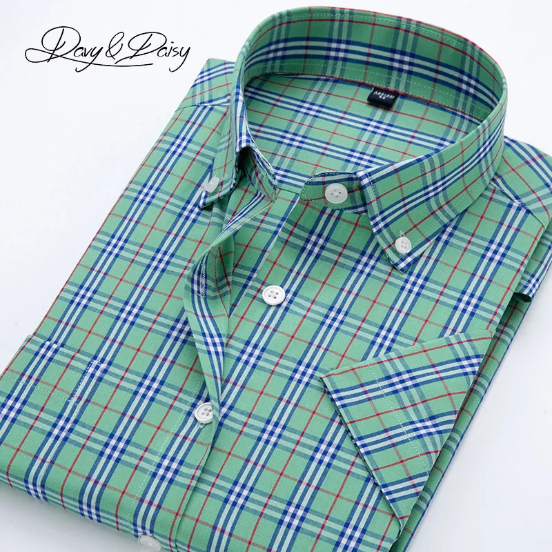 Бренд DAVYDAISY, повседневная клетчатая рубашка, мужская летняя одежда, клетчатая рубашка с коротким рукавом, Мужская Высококачественная рубашка, 9 цветов, DS-184