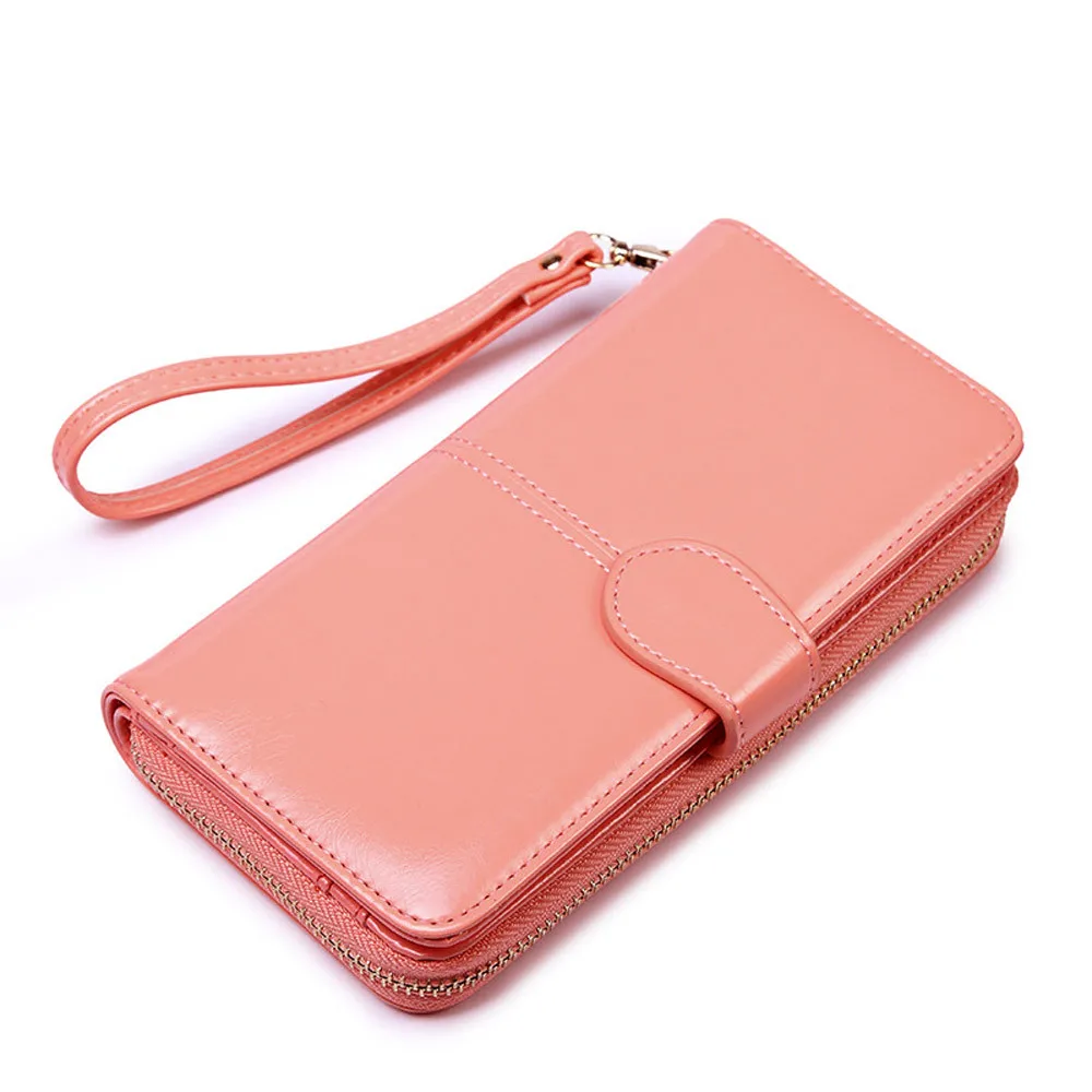 Кошелек женский кожаный двойной бумажник женские кошельки кредитные карты держатель карман - Цвет: Розовый