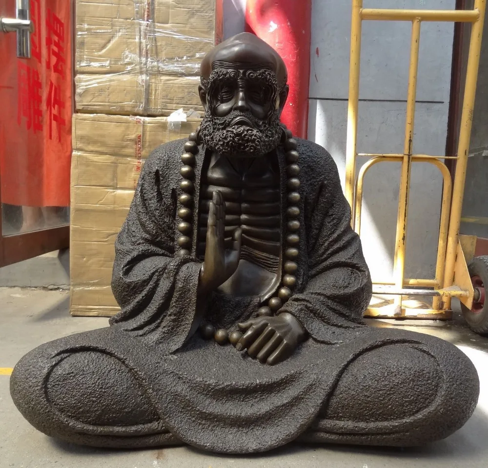 

xd 002087 31" Chinese Bronze Buddhist Bodhidharma Arhat Damo Dharma Buddha Bead Statue