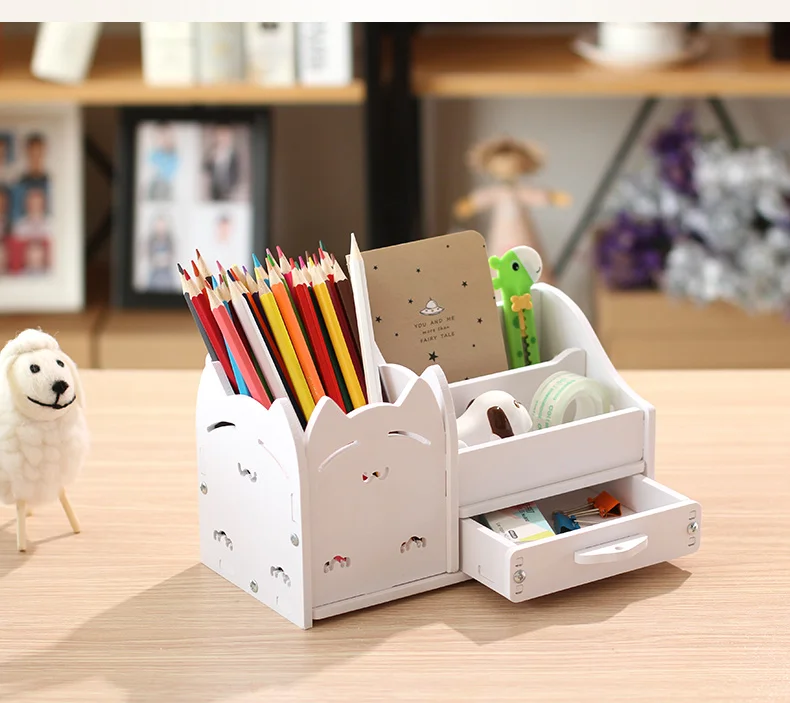 Cena Muiti funkcja DIY biurko szkolne Pen ołówki szuflada schowek na okulary Box stół prosty ołówek uchwyt półki materiały biurowe