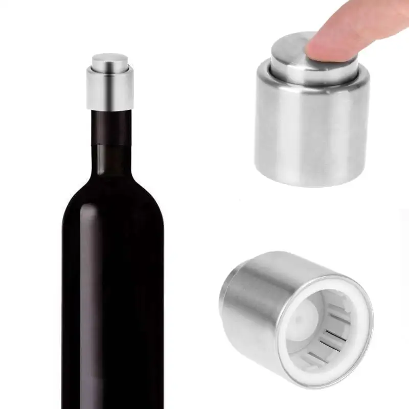 

1pc Bottle Stopper Stainless Steel Red Wine Stopper Vacuum Sealed Wine Bottle Stopper Cap Champagne Sealer Bar Kitchen Tools