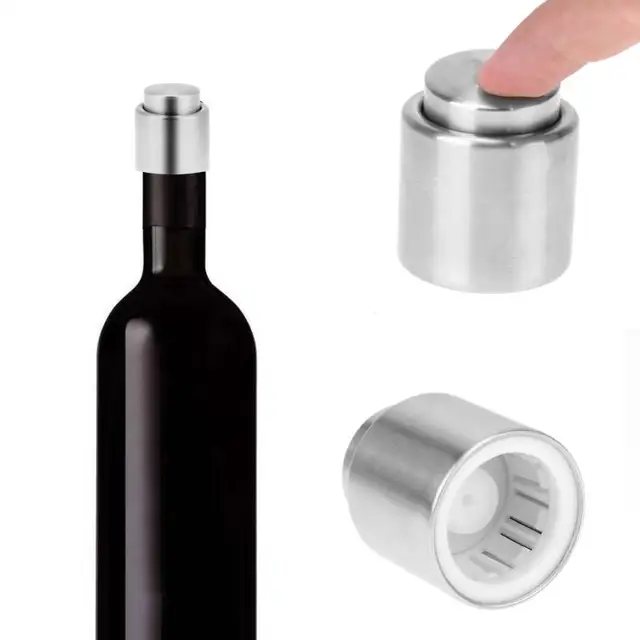 1pc Bottle Stopper Stainless Steel Red Wine Stopper Vacuum Sealed Wine Bottle Stopper Cap Champagne Sealer Bar Kitchen Tools