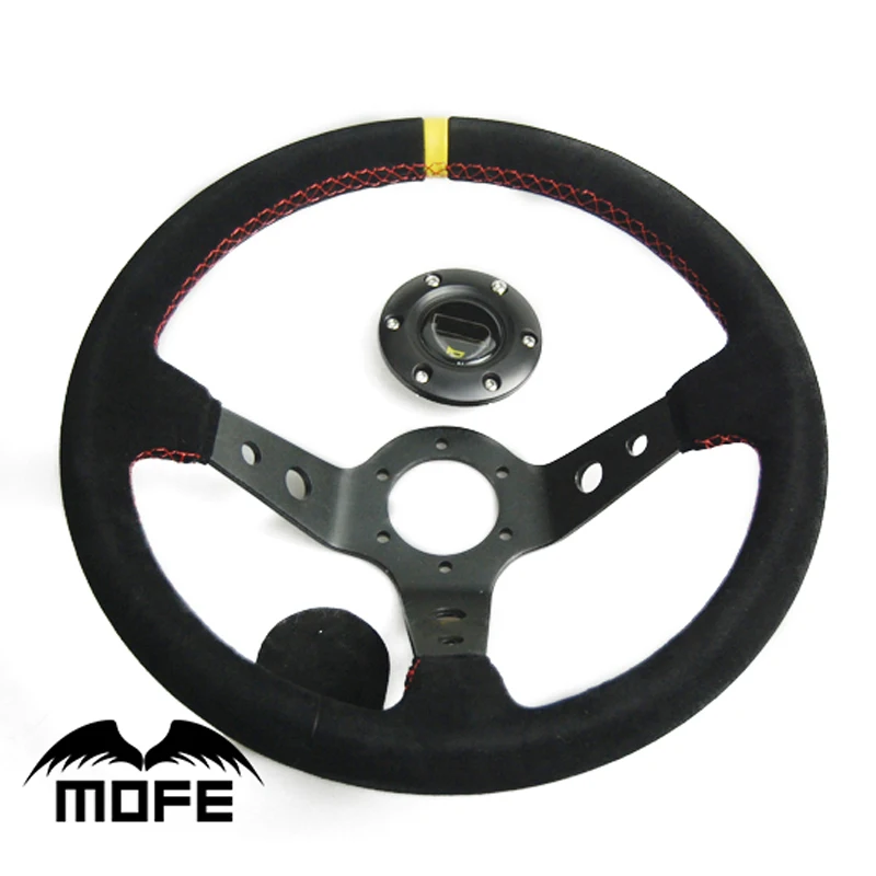 MOFE 14inch 350mm Racing Steering Wheel leather suede red line game flat | Автомобили и мотоциклы