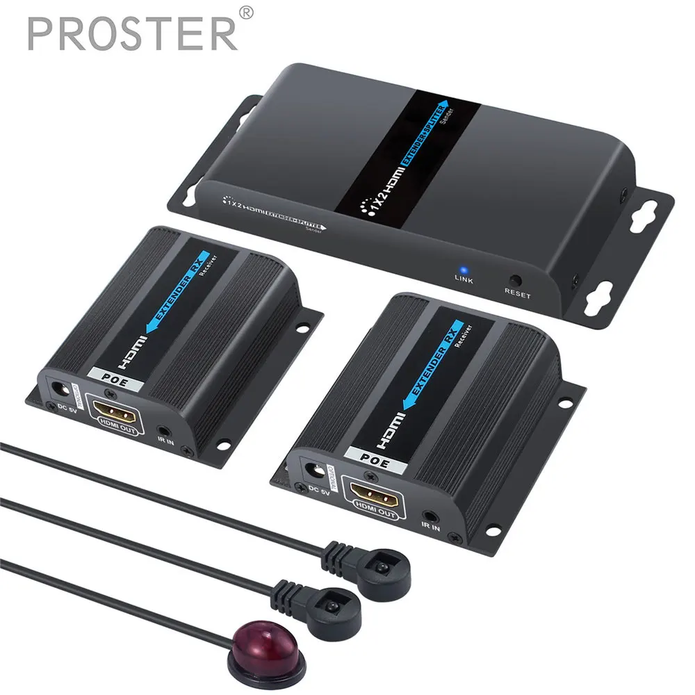  Esynic 40m 1x2 HDMI Extender Splitter HDMI Repeater with 2 Port HDMI Loop Out IR Remote over RJ45 C