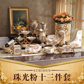 

The European Home Furnishing high-grade decorative resin crafts fruit plate paper towel box set luxury decoration vase