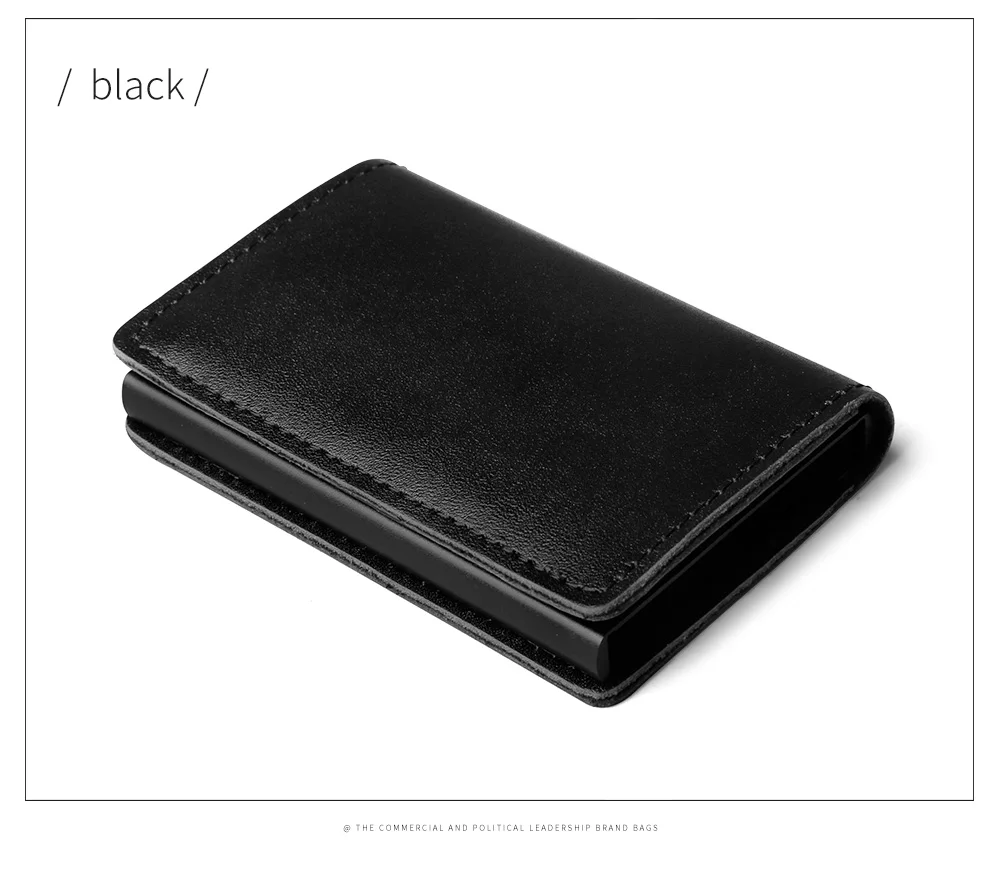 Men Wallet Automatic Credit card holder Crazy Horse Genuine Leather Aluminum Mini Wallet With Back Pocket ID Card RFID Blocking