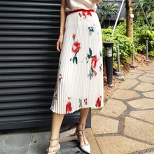 Лето г. новинки для женщин с цветочным принтом белый юбка частично из шифона цвет блока гофрированные длинные юбки Mid-удлиненная юбка Jc2962