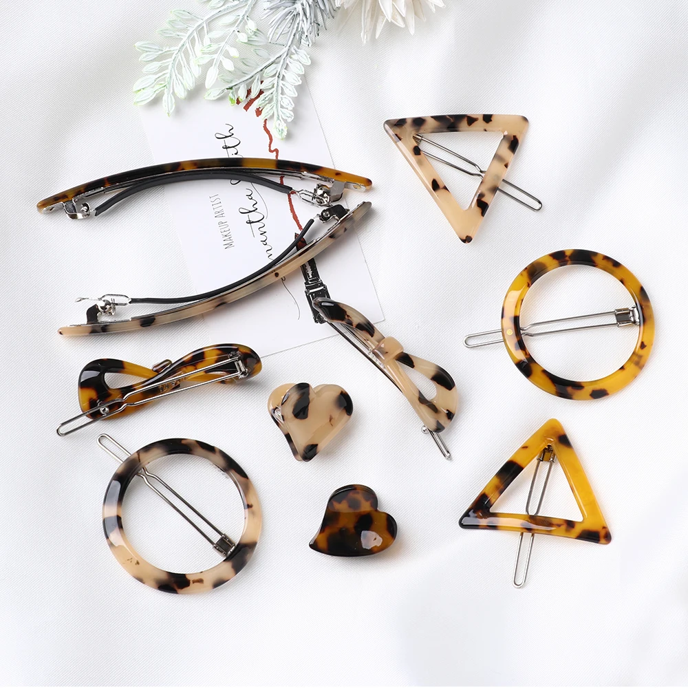 

New Japan Style Amber Acrylic Hair Clips Geometric Round Triangle Hairpin Leopard Heart Shape Women Hair Accessories Barrettes