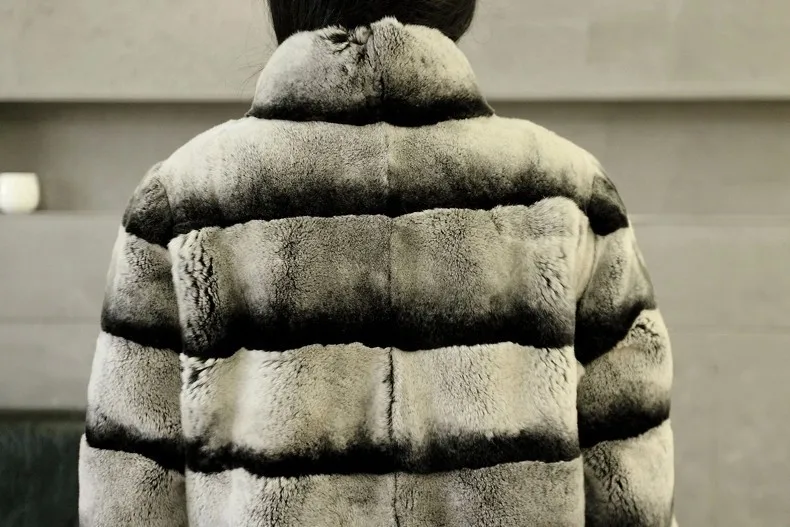 LIYAFUR дизайнер 80 см Винтаж натуральный кролик Рекс шиншилла Мех животных зимнее длинное пальто куртка с меховой воротник для женщин