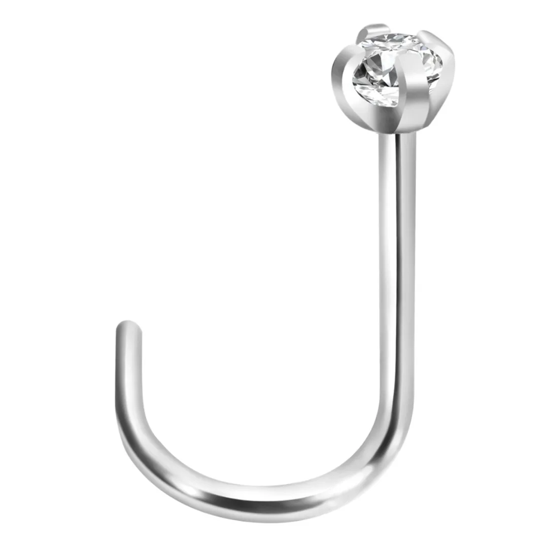 Fashion Crystal Nose Studs Surgical Steel Cubic Zirconia 0.8*7mm Nose Rings Shellhard Sexy Women Body Piercing Jewelry