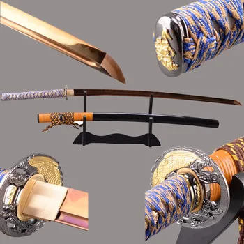 

Brandon Swords 1095 Carbon Steel Clay Tempered Katana Full Handmade Battle Ready Sharp Japanese Samurai Sword Golden Blade Knife