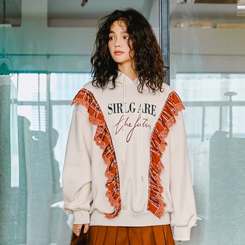 

Hit Color Ruffles Design Print Hoodies Women Spring Fleece Sweatshirt 2019 New Streetwear Oversized Womens Hoodie Tide