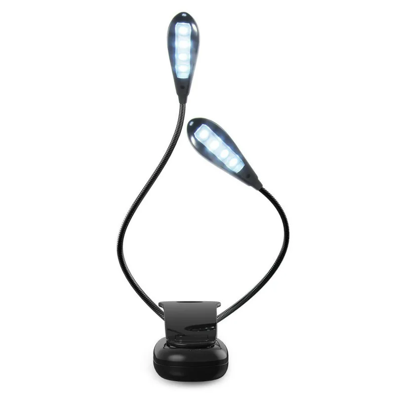 

Flexible Dual Arm Light Two Heads Table Lamp Clip AAA Battery Operated Desk Light for Play PIano Tablet Laptop USB Charge