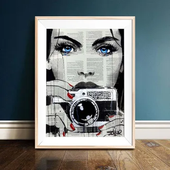 

Abstract Poster Newspaper Camera Canvas Painting Woman Posters and Prints Modern Wall Art Picture For Living Room Decor For Home