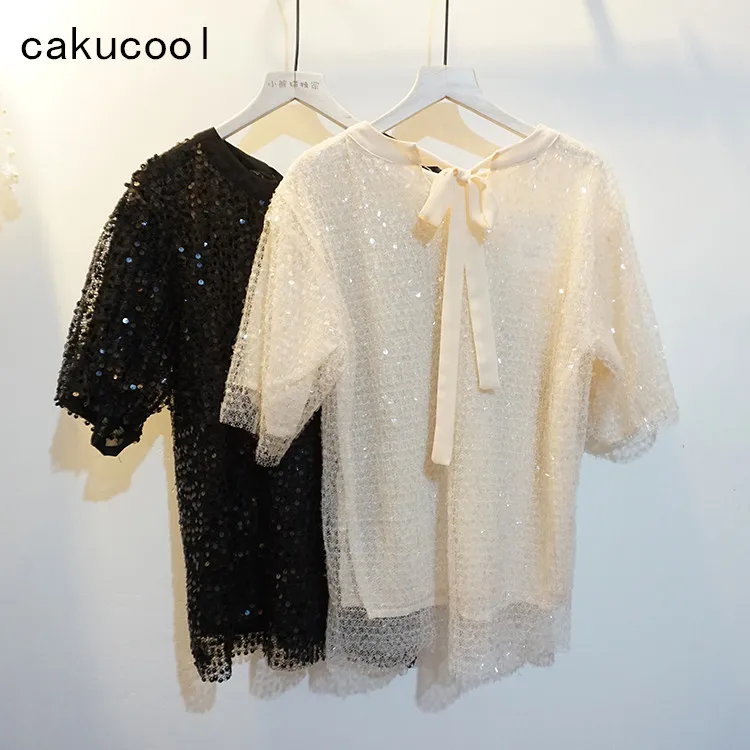 Cakucool Hot Sparkle Sequins футболки с коротким рукавом милые блестящие летние сетчатые