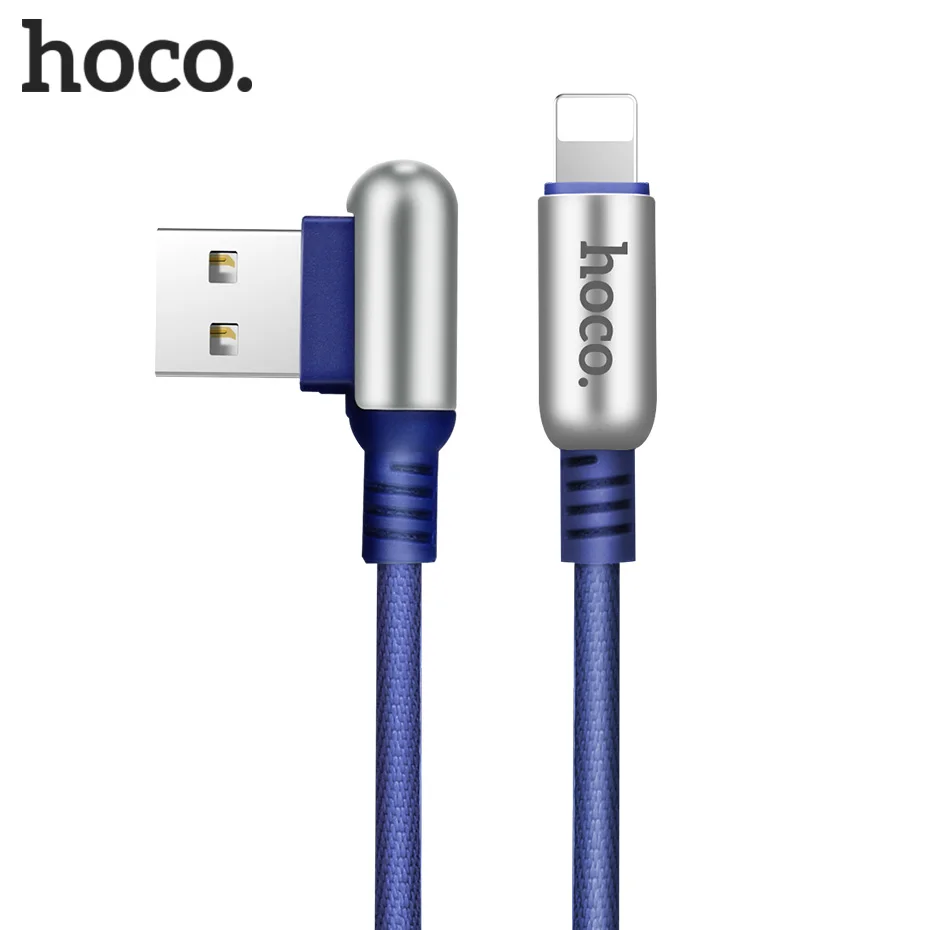 

HOCO L Shape USB Cable for iPhone X 8 7 6 6s 5 90 Degree Zinc Alloy 2.4A Fast Charger Cable for iPad Angle Data Charging Cord