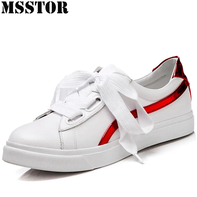 

MSSTOR Women Skateboarding Shoes White Flat With Walking Shoes Woman Brand Genuine Leather Womens Sneakers Summer Sport Shoes