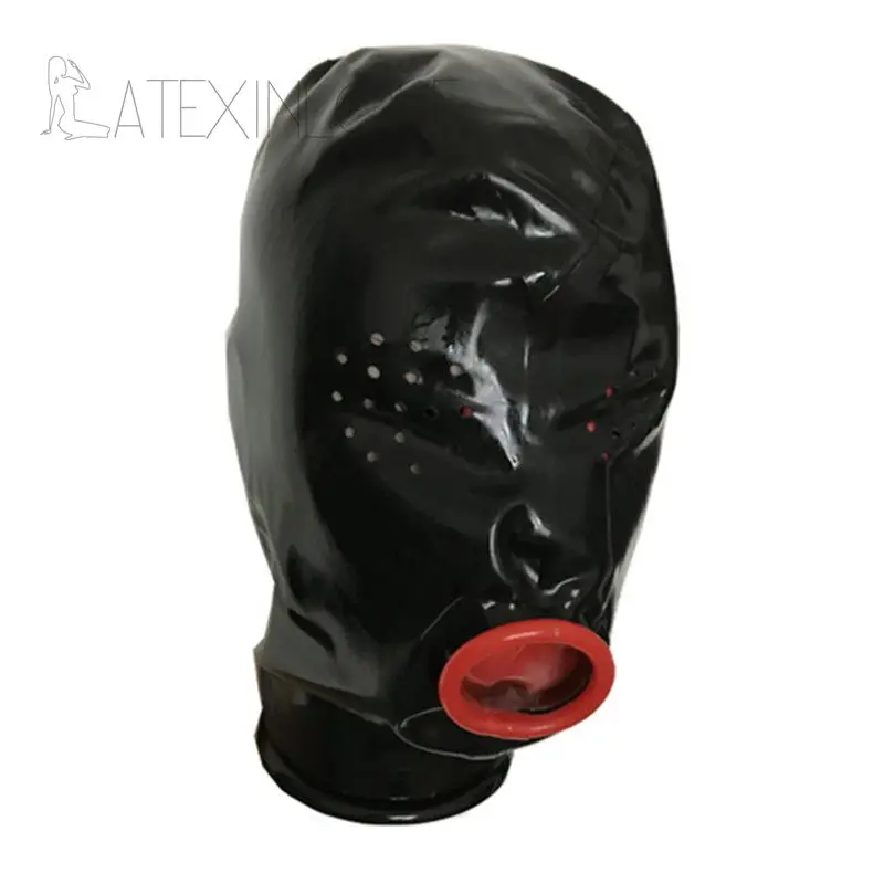 Sexy-Black-Latex-Hood-Mask-Fetish-Open-Red-Condom-Mouth-with-Small-Holes-Eyes -3
