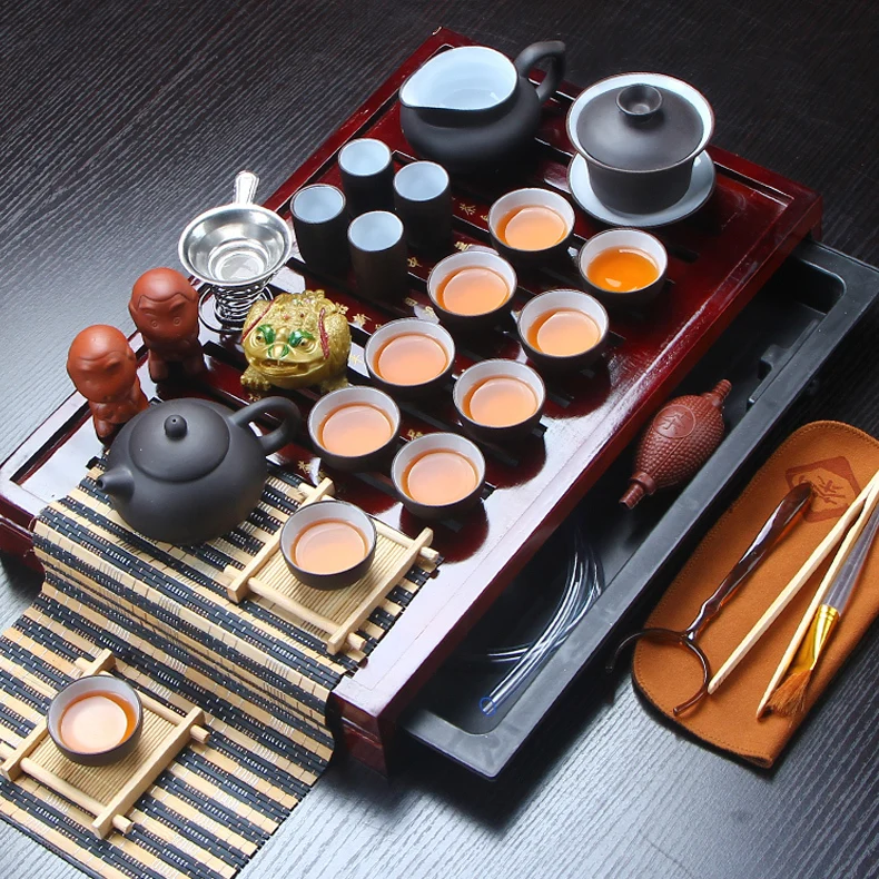 Горячая Распродажа Исин керамический чайный набор кунг-фу из цельного дерева чайный поднос чайный горшок чайный набор из 27 предметов китайский чайный сервиз