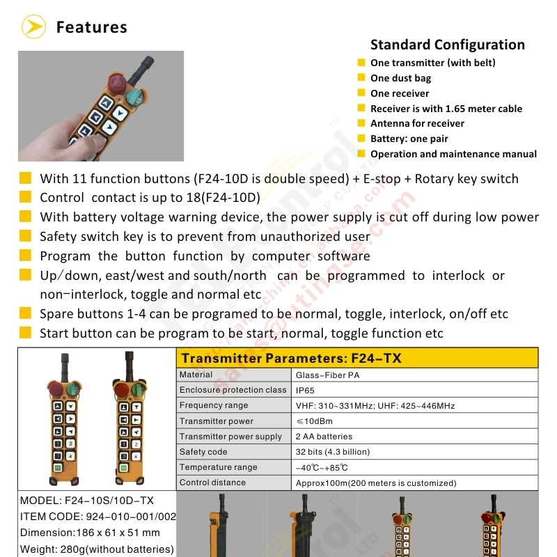 TELECRANE беспроводной промышленный пульт дистанционного управления односкоростной Электрический подъемник пульт дистанционного управления 2 передатчика+ 1 приемник F24-10S