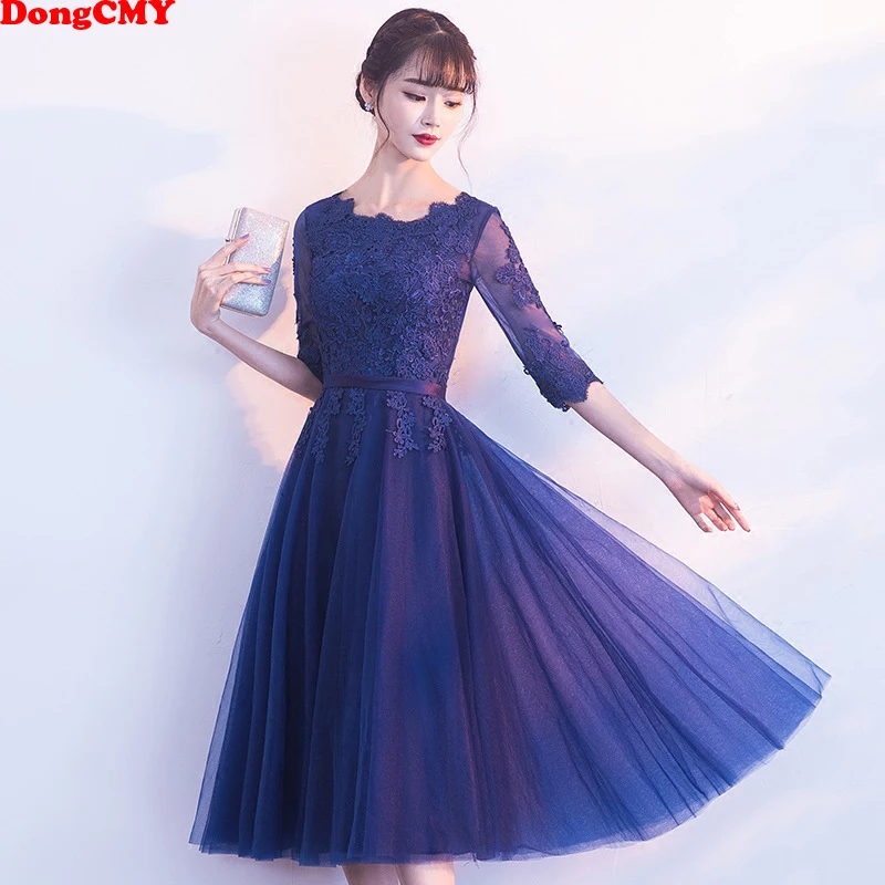 

DongCMY 2019 New Arrival Short Lace Sexy Prom Dresses Half Sleeve Vestidos Evening Party Gowns