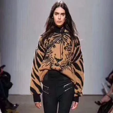 Модный Свободный женский джемпер, вязаный пуловер, женский зимний теплый свитер, уличный Топ С Рисунком Тигра, женская одежда