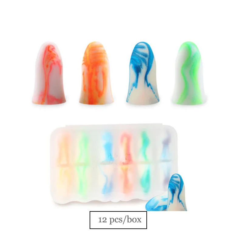

12 pcs/box Soundproof Colorful Earplugs Anti-noise Noisy Reduce Ear Protector For Student Dormitory Washable Repeat Use GME01