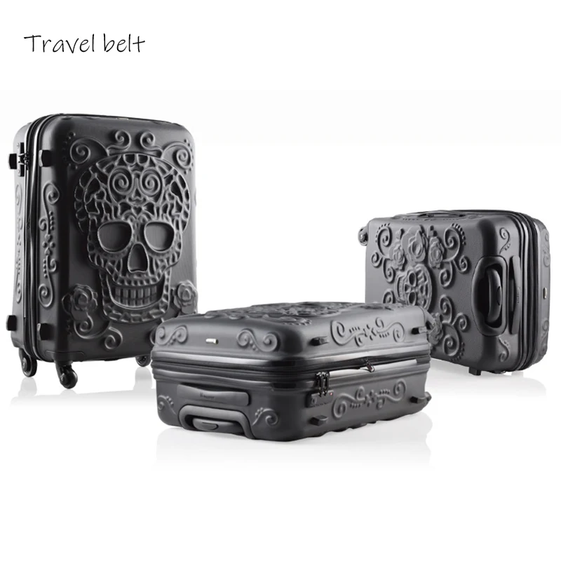  3D skull High quality fashion 19/24/28 inch size Extra large volume PC Rolling Luggage Spinner bran
