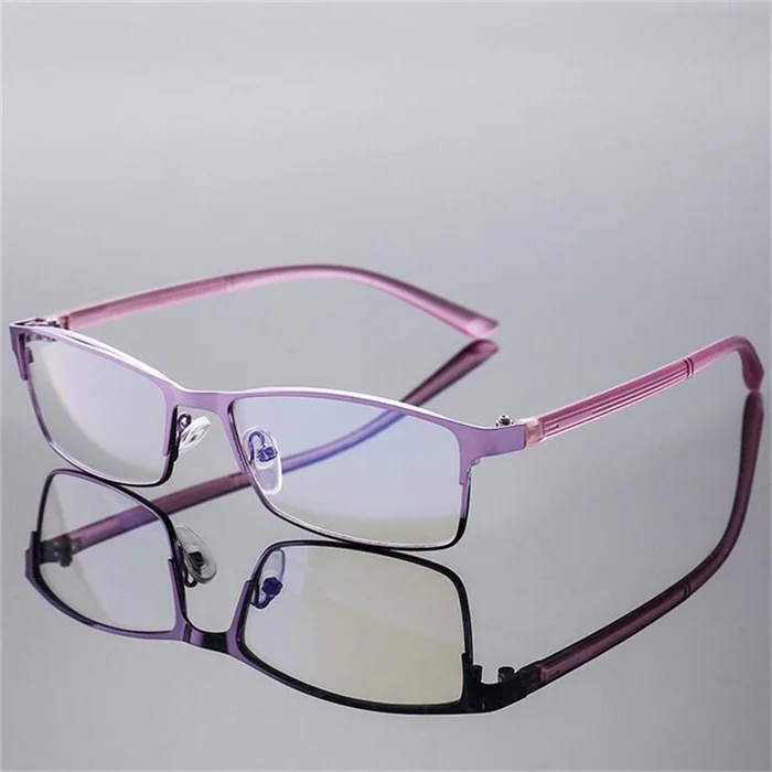 Новые Деловые женские очки для чтения, металлический анти-синий светильник, лупа, очки для дальнозоркости+ 1,0+ 1,5+ 2,0+ 2,5+ 3,0+ 3,5+ 4,0 - Цвет оправы: Purple